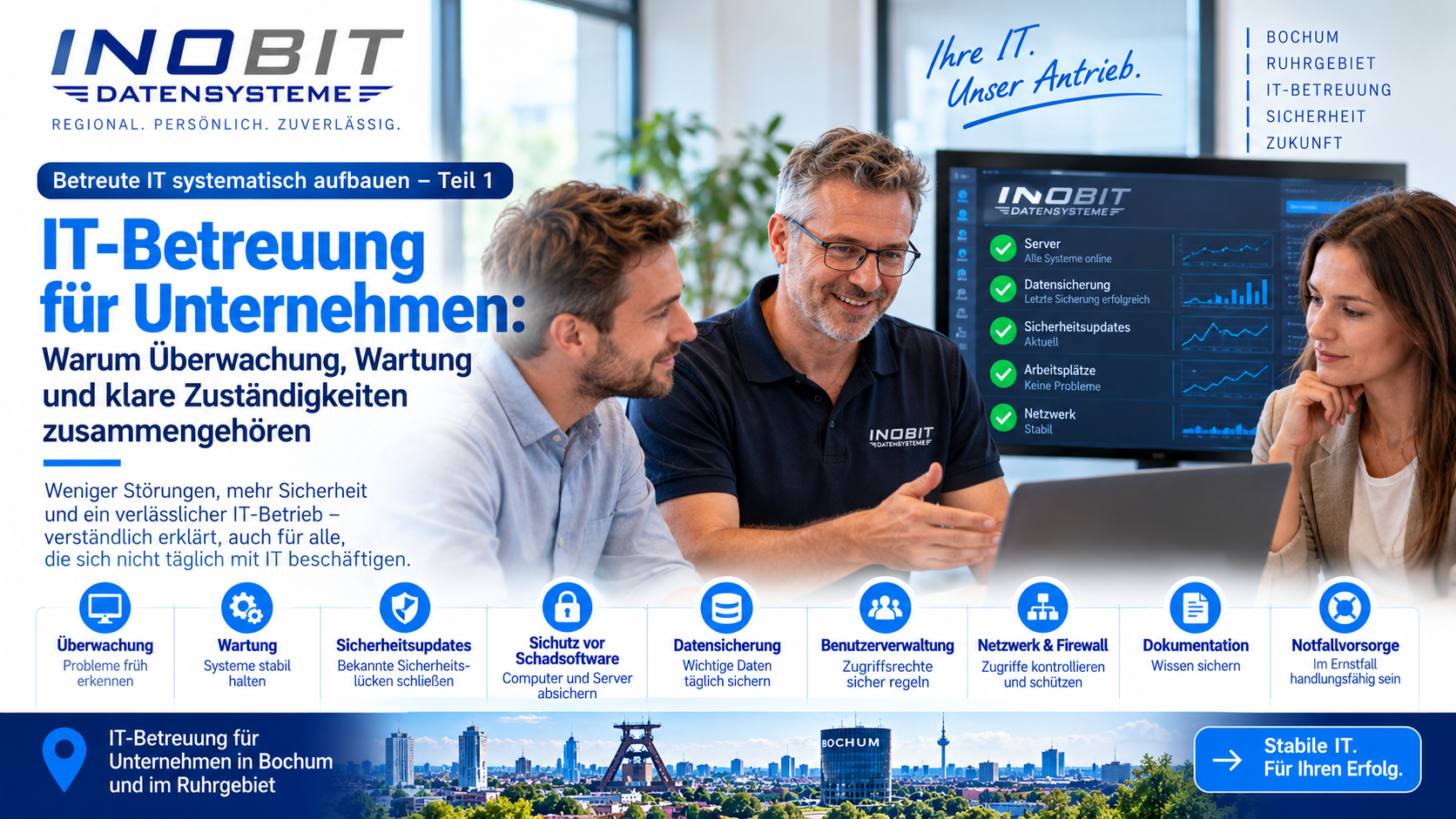 IT-Betreuung für Unternehmen in Bochum und im Ruhrgebiet mit Überwachung, Wartung, Sicherheit und Datensicherung